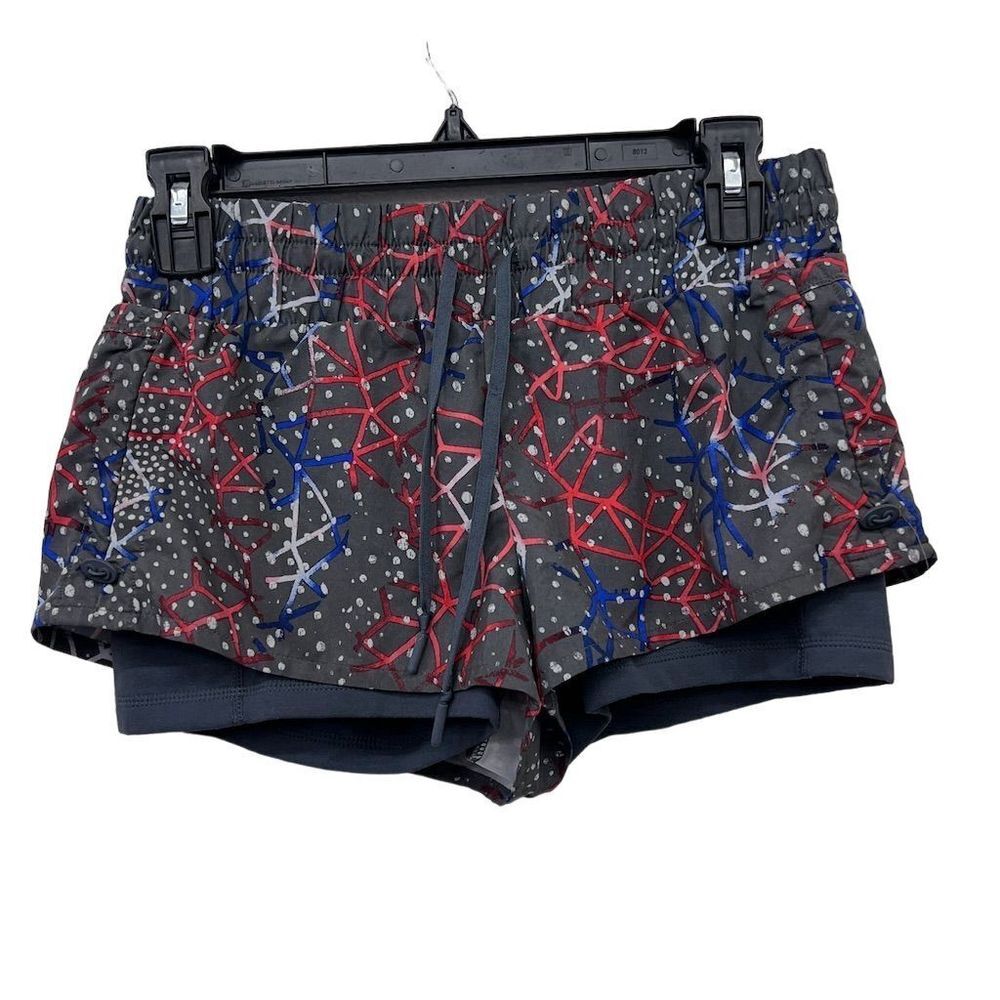 Zella Women's Shorts Medium Gray Athletic Multicolor Pattern Hidden Pocket Lined